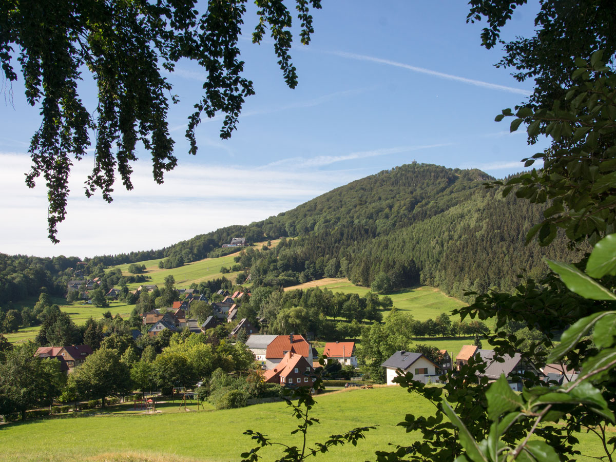 Blick auf den Berg Lausche bei Waltersdorf am Oberlausitzer Bergweg
